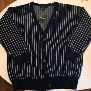 Navy blue w/white stripes buttoned cardigan sz. L